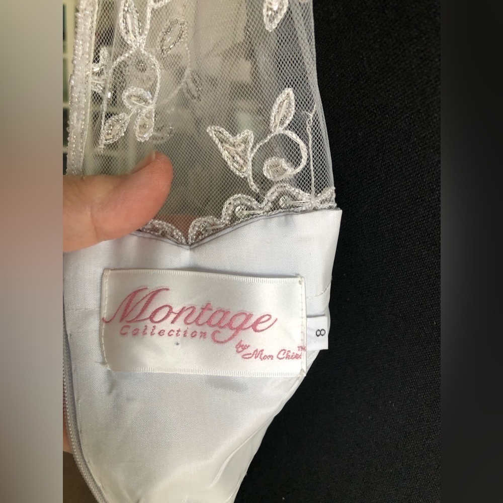 Montage Mon Cheri Gown Baby Blue Light Gray Long Sleeve Beaded Illusion MOB - Picture 7 of 17